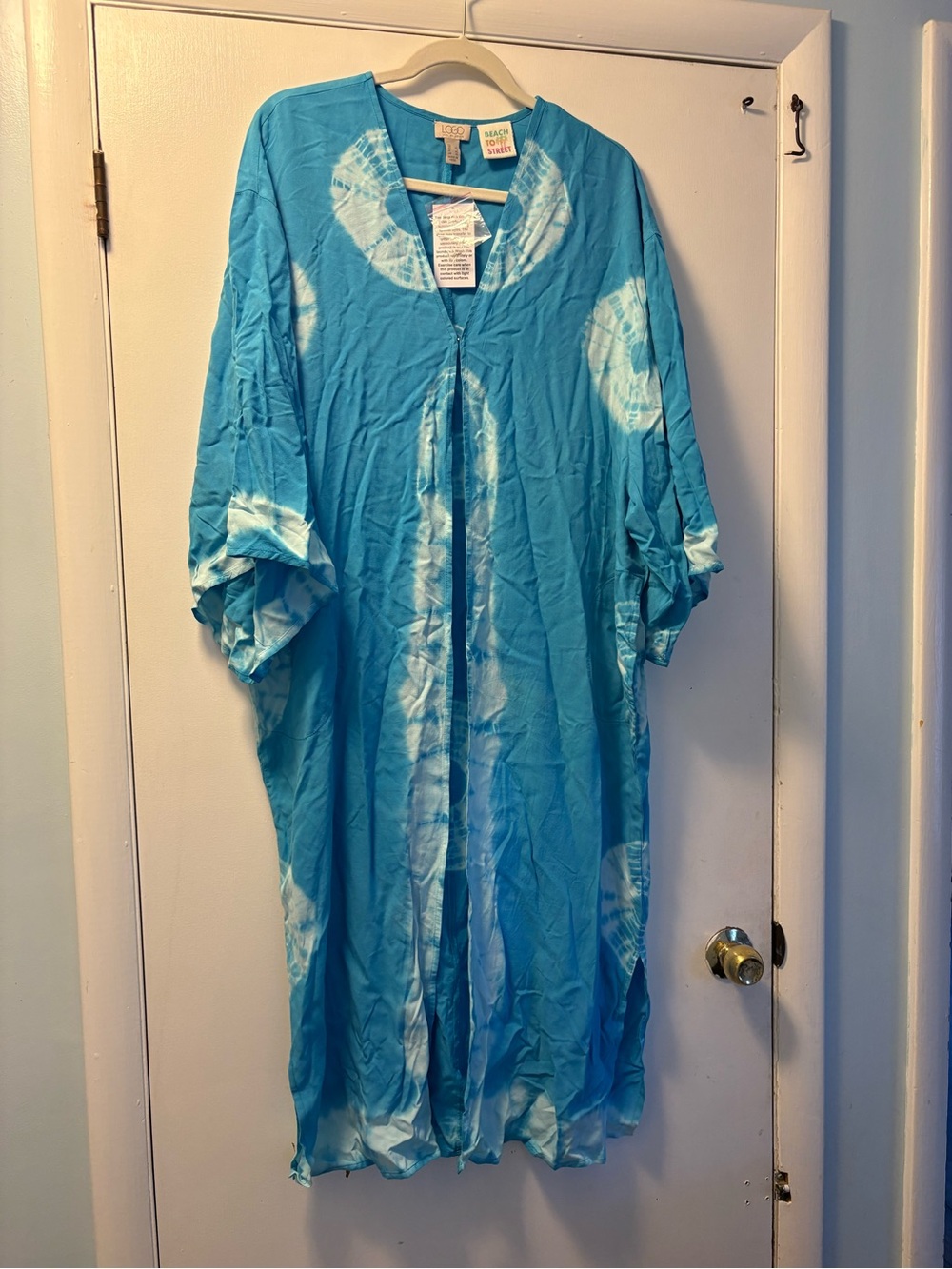 LOGO by Lori Goldstein Turquoise Blue Tie-Dye Open Cardigan
